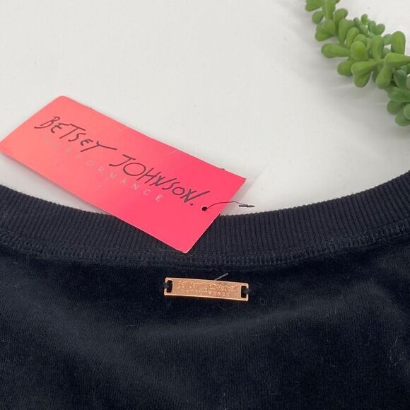 Betsey Johnson Performance Velour Criss-Cross Pullover Sweatshirt Black Small Ne - Picture 8 of 14